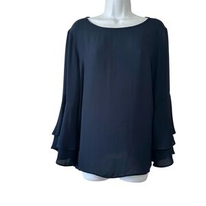 Loft Outlet Women’s Navy Ruffle Sleeve Boatneck Career OfficeBlouse- Size Medium